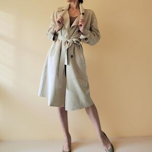 Tan Colored Faux Suede Midi Length Trench Coat